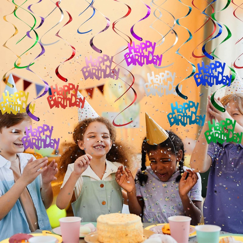 sourcing map 12pcs Rose Red Happy Birthday Hanging Swirls Decorations,