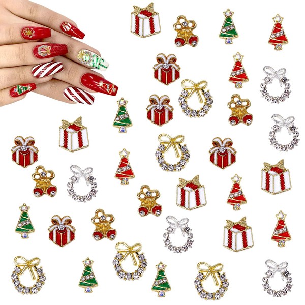 NICENEEDED 35 Stück Weihnachts Nagel Charms Bling Weihnachtsbäume Nagel Charm