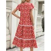 Summer Bohemian Floral Dresses for Women Casual Lace Tiered Long