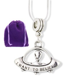 Emerald Park Jewelry I Want to Believe in Aliens Charm Snake Chain Necklace