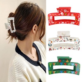 Vsdski Christmas Hair Claw Clips,Santa Claus Claw Clips for Thick Thin Hair,Christmas Hair Accessories for Women Girls Christmas Holiday Party Outfits (3Pcs)