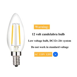 Beonllay 12 Volt LED Candelabra Bulbs E12 Base Light Bulb 25 Watt Warm White 2700K, 12-24 Volt Low Voltage Candelabra Bulbs LED 2W for 12 Volt System, 6 Pack