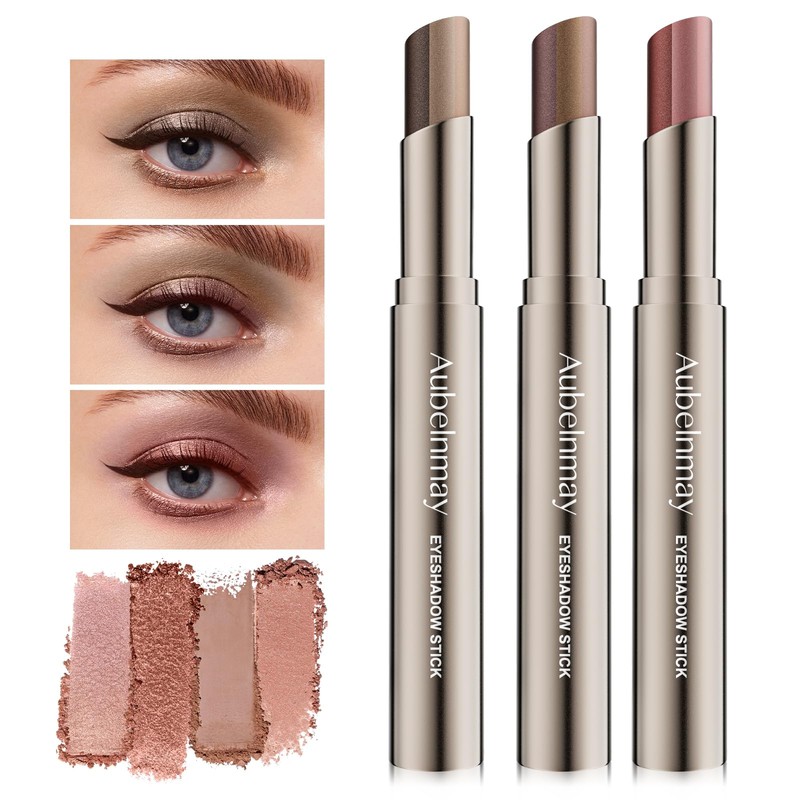 3-Color Gradient Eyeshadow Stick, Waterproof Cream-to-Powder Eye Shadow, Long-Lasting Blendable