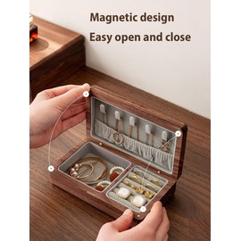 Vilarihor Small Wooden Jewelry Box, Vintage Delicate Walnut Wood Jewelry Case, Ideal Gift for Women Protable Travel Jewelry Organizer.