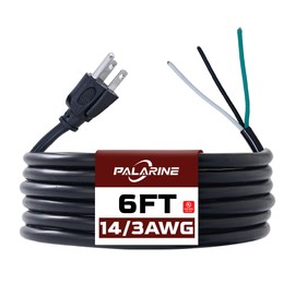 PALARINE 6 FT Power Cord Replacement 14 Gauge 3-Prong Power Tool & Appliance Cord, UL Listed, 14/3 SJT Cable, 125V AC Pigtail, 15 Amp, 1875W Rated, Heavy Duty
