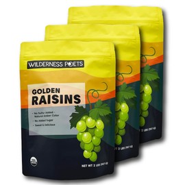 Wilderness Poets, Organic Golden Raisins - 2 Pound (Pack of 3) - No Added Sugar - Bulk Dried Fruit (6 Pound - 96 Ounce)