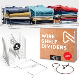 Neatly Made Tall White Wire Shelf Dividers for Closet Organization – Sturdy and Easy Set-Up Closet Shelf Dividers with Bonus Rose Gold Hanger (12 inch Wire Shelves, 8-Pack)