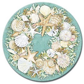 CounterArt Coastal Wreath Tempered Glass Lazy Susan Turntable 13 inch round