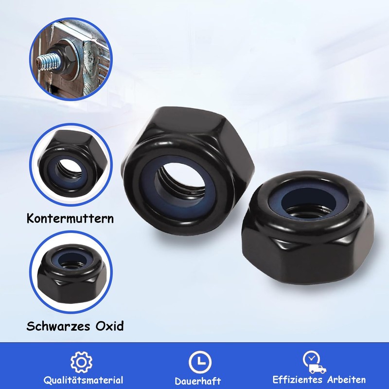 qingmeng Hex Nuts M10, 30 Pieces Nut M10 Black, Self-Locking