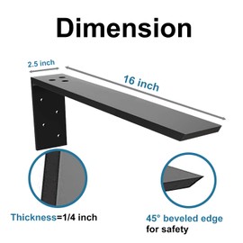 WINKER Countertop Support Bracket Heavy Duty Granite Hidden Forward L Shelf Bracket Metal Corbels for Quartz/Wood/Concret/Laminate Countertops Black-3 Pack 16" x 6" x 2.5"
