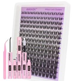 GGOKOK Lash Clusters Kit Wispy Lash Extension Kit 8-16mm Cluster Eyelash Extensions Kit Individual Lashes 168pcs with Lash Bond and Seal, Tweezers for Self Use(Wispy-09,Kit)