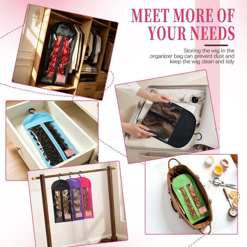 8PCS Wig Storage Bags with Hanger Hair Extension Holder Wig