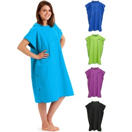 Fit-Flip Poncho Towel - Microfibre Changing Robe Adult - Towelling Swim and Surf Poncho - Quick Dry Hooded Towel for Men and Women - size M, Ocean