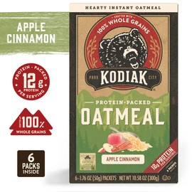 Kodiak Cakes Instant Oatmeal Packets, Apple Cinnamon, High Protein, 100% Whole Grains, 6 boxes with 6 packets each (36 packets)