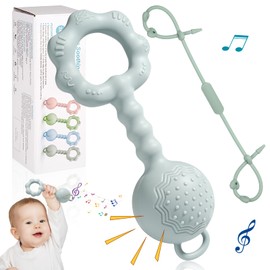 Babyspielzeug 0-6 monate - Tikplus Montessori Baby Rassel und Beißring Baby, BPA-frei Silikon Greifling Baby Sensorik Feinmotorik Spielzeug, Zahnungshilfe für 3+ Monate Junge, Mädchen (Grün)