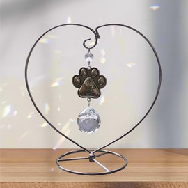 HAKSEIFA Pet Memorial Suncatcher,Dog Memorial Gifts for Loss of Dog,Pet Sympathy Crystal Sun Catcher with Silver Stand,Thoughtful Dogs and Cats Remembrance,Sympathy,Bereavement Gifts