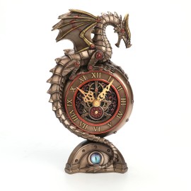 Veronese Design 9 Inch Steampunk Mechanical Dragon Clock Resin Sculpture Bronze Finish