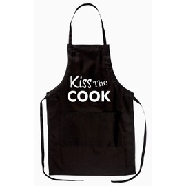 Kiss The Cook Apron With Pockets Custom Design - Personalization - Black or White