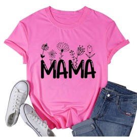 Mama Shirt for Women Novelty Wildflower Graphic Tees Cute Printed Comfy Teacher Shirt Choose for Mom, Pink S
