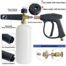 Sutekus High Pressure Washer Gun 4000 PSI Cannon Foam Blaster Power Washer 1L Car Wash Foam Cannon Kit with 5 Pressure Washer Nozzles