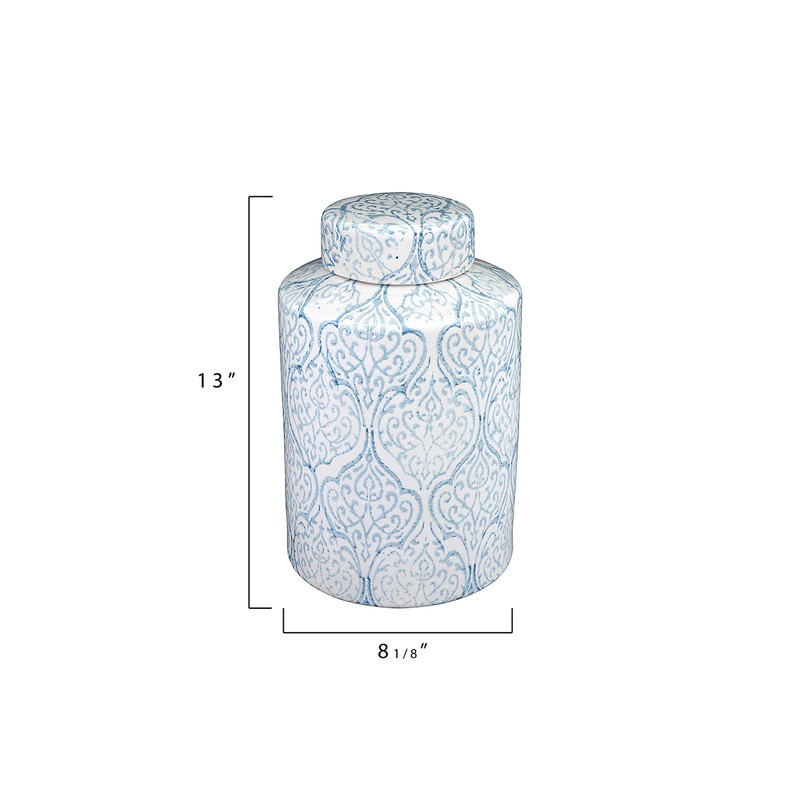 Blue & White Decorative Ginger Jar with Lid