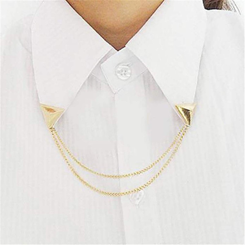 LKXHarleya Gold Stud Double Chain Brooch Pin,Shirts Neck Collar Tips
