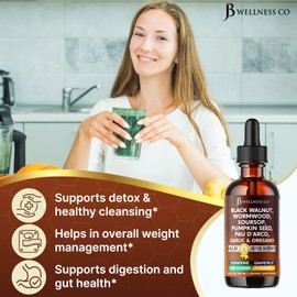 Wormwood Black Walnut Cleanse for Humans Drops Liquid Soursop Garlic Pumpkin Seed PAU D'Arco Oil of Oregano Turmeric Berberine Neem Extract Hull Bark Tincture - 2 oz