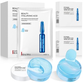 2PCS Parches para Ojos con Ácido Hialurónico (60 piezas) y 1PC (10 piezas) Mascarilla Hidratante