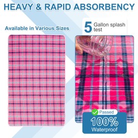 OUTCREATOR® Washable Bed Pads 34" x 54" (Pack of 2) for Incontinence Mattress Protector, Reusable Underpads for Elderly, Adults, Kids, Pets with Anti-Slip Bottom (Pink Plaid)