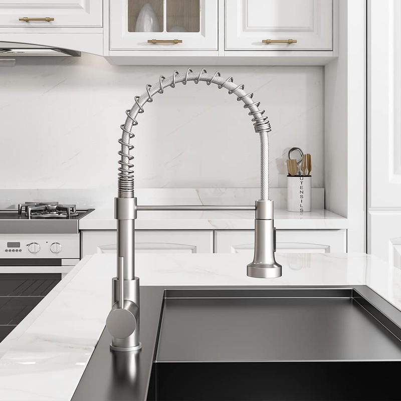 OWOFAN Kitchen Faucets, Commercial Brushed Nickel Stainless Steel Pull Down