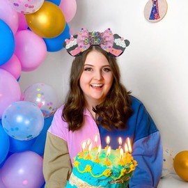 Trnerm Birthday Girls Mouse Ears Headband for Girls Women Birthday Decorations Birthday Favors Pink Bows Headband Sequin Bows Birthday Headband