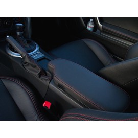 RedlineGoods armrest cover compatible with Toyota GT86 2012-20. Tailor made - not universal! Genuine top-grade Italian Black suede (Alcantara) with Blue thread