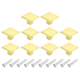 sourcing map 10Pcs Square Cabinet Knobs, 1.2 Inch Square Kitchen Cabinet Knob Aluminum Alloy Solid Drawer Knob Handle Pulls for Kitchen Cabinets Bedroom Dresser Wardrobe, Gold