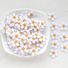 50pcs Mini Daisy Flowers Embroidered Sew On Applique Floral Lace Patch Milk Fiber Sewing Trims Clothes Wedding Dress Craft DIY (White)