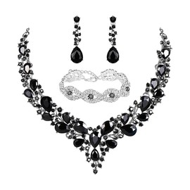 TOEECY Wedding Jewellery Set Bridal Jewellery Set Rhinestone Crystal Necklace Bracelet Pendant Earring Set Wedding Engagement Bride Bridesmaid, Alloy Steel