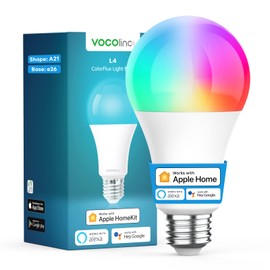 VOCOlinc Smart Light Bulb Works with Apple Homekit, Alexa, Google Home, Dimmable WiFi Smart Bulbs, 850 Lumens, E26 LED Smart Bulb 60 Watt Equivalent, A21, 2200K-7000K RGBW, 9.5W, 1 Pack