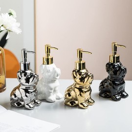 Cute Soap Dispenser Bathroom, Dog-Shaped Design, Ceramic Hand Soap Dispenser Bottle with Pump (Silver)