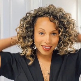 ToyoTree Ocean Wave Crochet Hair - 14 Inch 8 Packs Ombre Blonde Mid-Length Curly Deep Wave Crochet Hair, Synthetic Ocean Wave Braiding Hair Extensions (14 Inch,T4/27-8P)