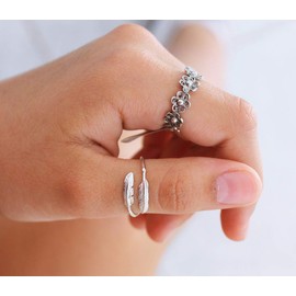 Fox Women's Ring 925 Sterling Genuine Silver Ring Finger Adjustable Ring Jewellery Gift for Women (Fox Ring), Silver, Silver