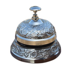 Silver Chrome Desk/Table Bell. Victorian Style Vintage Embosed Call Bell for Hotel, Office, Receptions, Decorations & Service Counter.