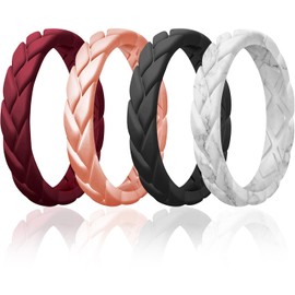 Egnaro Leaves Silicone Engagement Rings For Her, Womens Breathable Rubber Wedding Bands, Thin Bridal Jewelry Set For Gym Workout