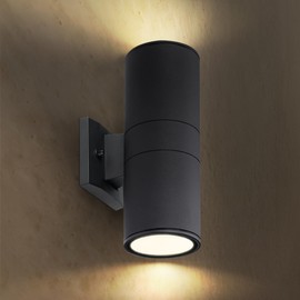 ASD 2 Light Dusk to Dawn Outdoor Wall Light Fixture | 120W E26 Bulb Socket 120V ETL Cylinder Up Down Lights | LED/CFL/Incandescent Bulb Exterior Wall Sconce | Front Door, Porch Patio | Black