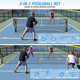 TYRSEN Portable Pickleball Net for Driveway, 22 FT Regulation Size & 11 FT Half Court Size, 12 Court Markers, Ball Collector, 2-in-1 Pickle Ball Net with Carry Bag for Outdoor Indoor Garages
