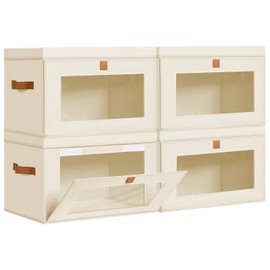 DIMJ Storage Bins with Lids - 4 Pack Large Fabric Closet Organizer with Window & Handles, Collapsible Decorative Storage Boxes for Shelves Under Bed, Books Clothes Blankets Sweaters Organization