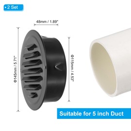 PATIKIL 5" Round Air Vent Cover, 2pcs Stainless Steel Louvered Wall Inlet Outlet Grill Screen Mesh Ducting Soffit Vent with Screws for Ventilation, Black
