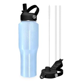 SENDESTAR 32oz Stainless Steel Water Bottle(Cold for 48 Hrs, Hot for 24 Hrs),Double Wall Vacuum Insulated Bottle with Straw Lid, Spout Lid and Flex Cap, Fit in Any Car Cup Holder TXIN-32-Laser Blue