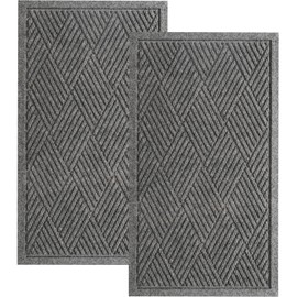 HIYARD Sturdy Front Door Mat, Absorbent Dirt Resist Welcome Door Mats Outdoor Indoor, Fade Resistant, Non-Slip Backing Low Profile Doormat for Entryway, 30×17, 2 Pack, Grey