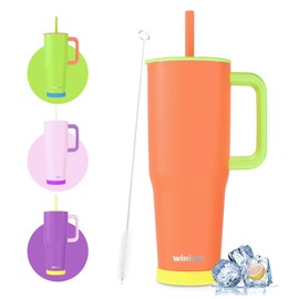 winiwo 40 oz Tumbler with Handle and Straw, Gift for Her, Flexible Straw, Insulated Tumbler Cups with Silicone Bottom, Keeps Beverages Cold Up to 24 Hours, Gym/Travel/School（Traffic Orange）