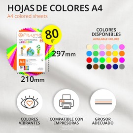 Colourful Paper, 50 Sheets of A4 80g - Coloured Paper for Crafts, Printers, Scrapbooking - Colour Sheets - Ideal for Origami, Paper Folding, Office and School (Neon Colours, 50 Sheets)