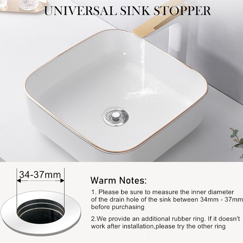 Bathroom Sink Plug with Hair Strainer, Universal Pop Up Drain